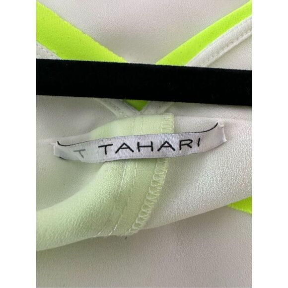 T Tahari Women's Micah Short Sleeve Neon‎ Trim High Low Hem Top White Size Large - Picture 5 of 7